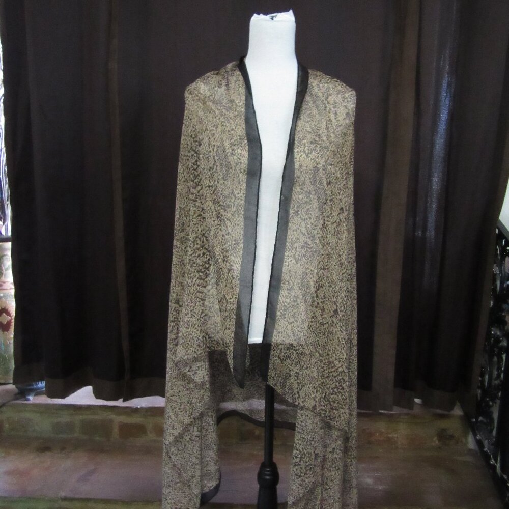 Vintage Charlie Paige Brown/Tan & Black Fringed Wrap Scarf Shawl Sarong